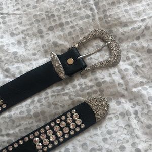 Black Leather belt with rhinestones and gold accents